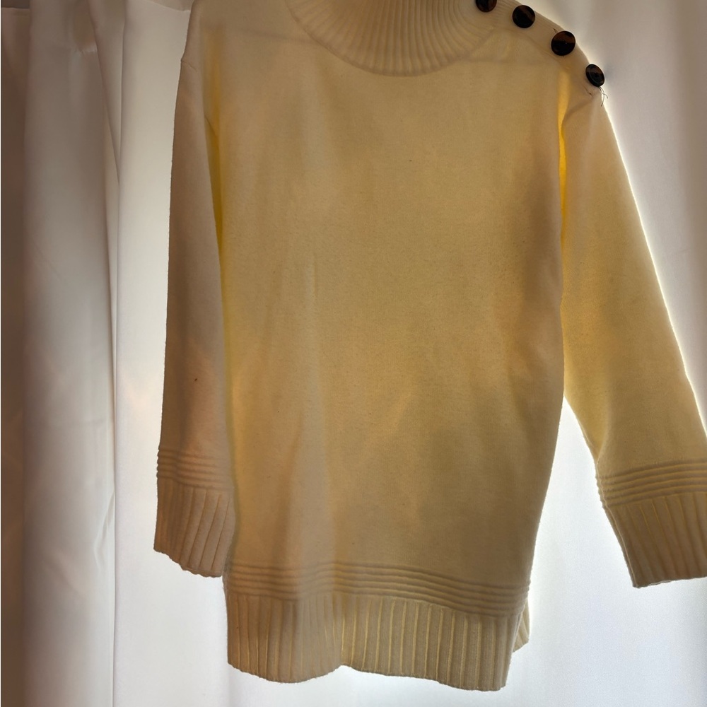 Cream Turtleneck Sweater with Button Detail